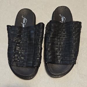 Free People Black Woven Slide Sandals Sz 38 Eur